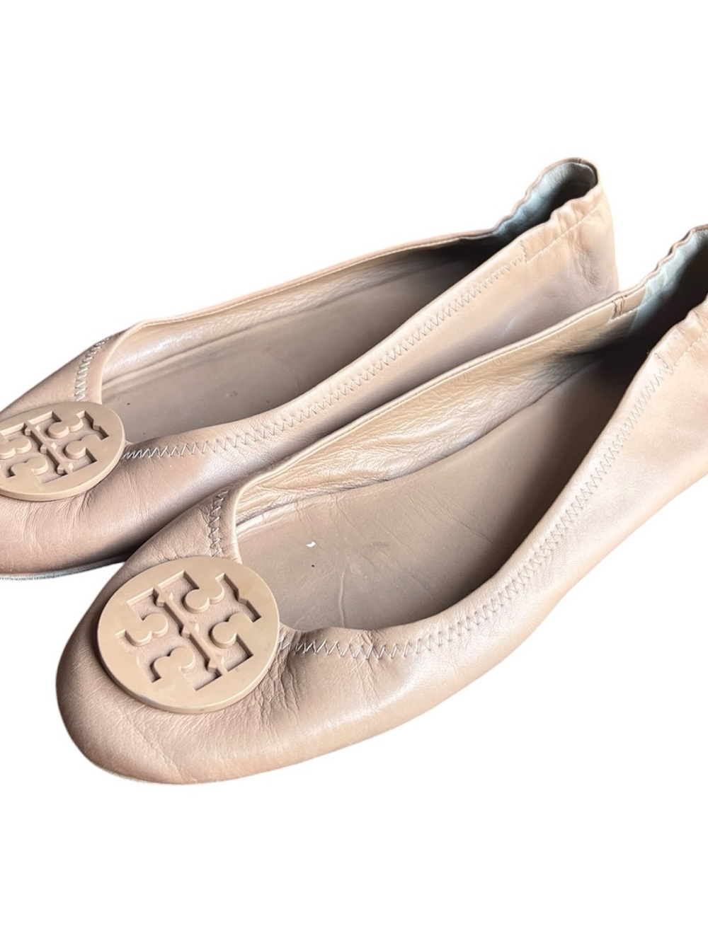 Tory Burch Blush Leather Logo Round-Toe Ballet Flats - Picture 5 of 8